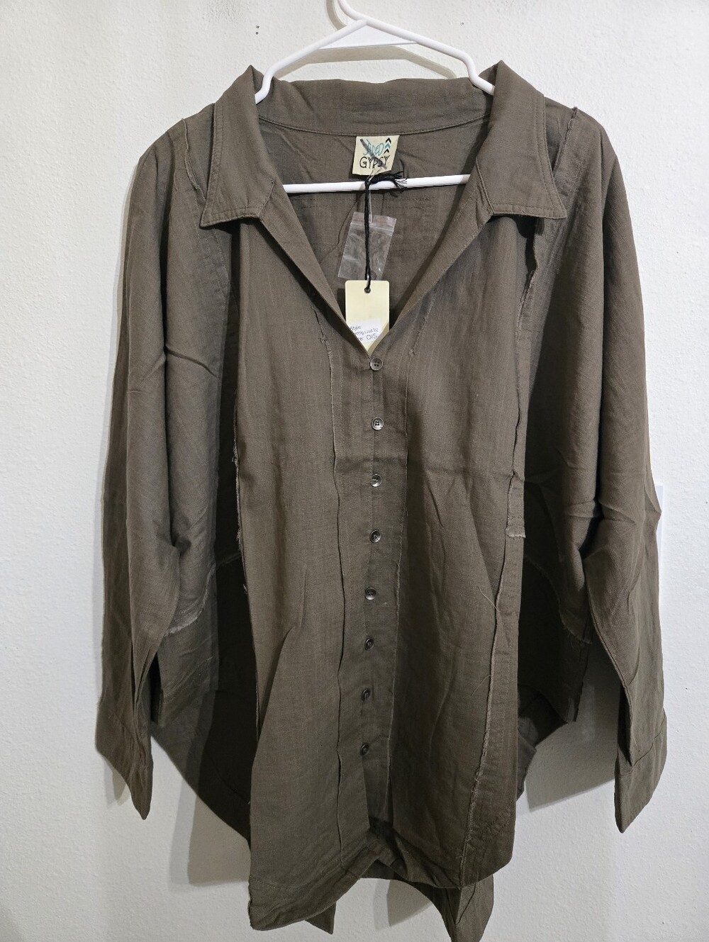Jaded Gypsy Relaxed Olive Brown Button-Front Women's Shirt